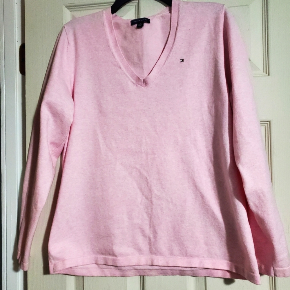 Tommy Hilfiger Womens Viscose-Blend Pink V-Neck Sweater XL